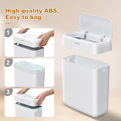 JOYBOS 2 Pack Bathroom Trash Can with Lid, 3 Gal/12 L & 2.7 Gal/10L Garbage Can with Pop-Up Lid,Small Spaces Plastic Trash Can, Slim Trash Bin Waste Basket for Bathroom,Rv, Office, White - size: 2 Pack (3 Gallon + 2.7 Gallon)