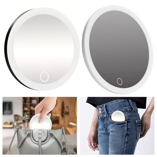 4" 30x Magnifying Mirror 30x with LED Light, Portable Lighted Makeup Mirror with Tweezers, 20x Makeup Magnifying Mirror with 3 Suction Cups for Travel Eyes Makeup, Gift for Women Black