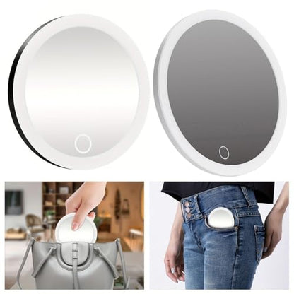 4" 30x Magnifying Mirror 30x with LED Light, Portable Lighted Makeup Mirror with Tweezers, 20x Makeup Magnifying Mirror with 3 Suction Cups for Travel Eyes Makeup, Gift for Women Black