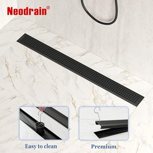Neodrain 28" Linear Shower Drain, Matte Black 304 SS Bathroom Linear Drain | Black Shower Drain with Quadrato Grate& Adjustable Feet, Long Rectangle Shower Floor Drain in Bathroom, Balcony etc,cUPC - color: Matte Black, size: 28 In