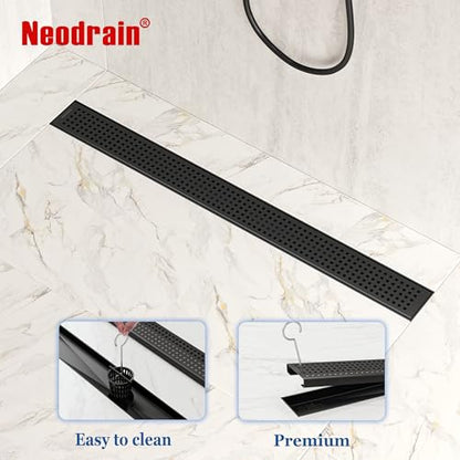 Neodrain 28" Linear Shower Drain, Matte Black 304 SS Bathroom Linear Drain | Black Shower Drain with Quadrato Grate& Adjustable Feet, Long Rectangle Shower Floor Drain in Bathroom, Balcony etc,cUPC - color: Matte Black, size: 28 In