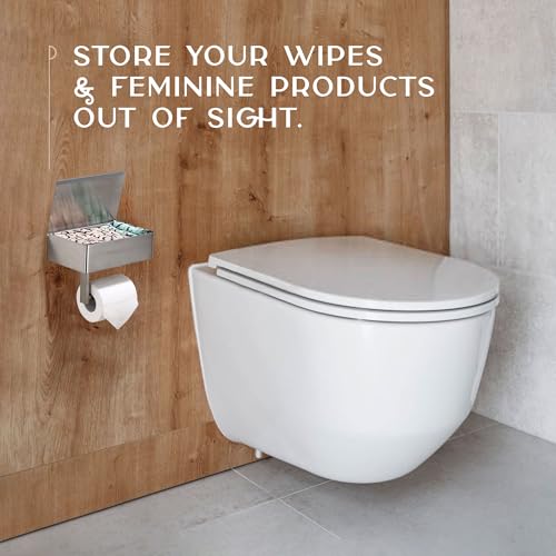 Day Moon™ - Toilet Paper Holder with Shelf - Modern Roll Holder for Bathroom - 1 Pack - Wall Mount - with Storage, Brushed Nickel - color: Brushed Nickel