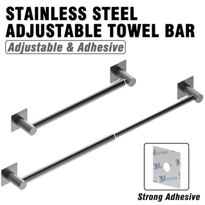 Towel Bar, Self-Adhesive Towel Racks for Bathroom, Matte Black | Adjustable 13 to 23.6 Inch Stick on Towel Rod, 304 Stainless Steel Towel Holder, Rustproof, Square Base, No Drill, Modern - color: Matte Black, size: Self-Adhesive