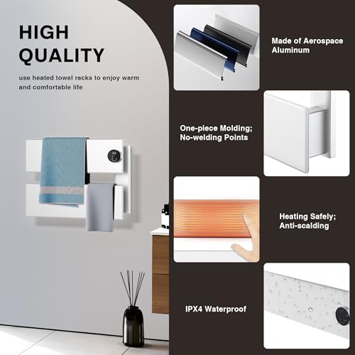 K&KALONZO Electric Towel Warmer Wall Mounted, Fast Heat in 2 Min, NTC Safety | 5 Timers & 3 Heat Levels Control, 2H Rapid Dry, Plug-In/Hardwired, Anti-Scald, Aluminum Heated Towel Rack for Bathroom, K2RW - color: White, size: 2-Bar