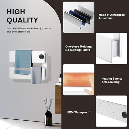 K&KALONZO Electric Towel Warmer Wall Mounted, Fast Heat in 2 Min, NTC Safety | 5 Timers & 3 Heat Levels Control, 2H Rapid Dry, Plug-In/Hardwired, Anti-Scald, Aluminum Heated Towel Rack for Bathroom, K2RW - color: White, size: 2-Bar