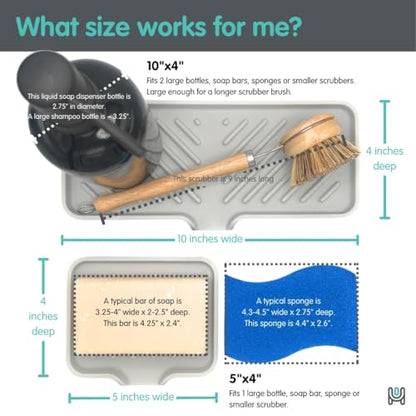 Silicone Soap Dish Tray and Sponge Holder with Drain Chute and Feet | 3-Way Sloped Design | Bathroom and Kitchen Sink Organizer Caddy (Black, 10"x4", 7.8 Ounces) - color: Black, size: 10"x4"