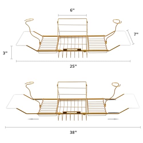 Expandable Bathtub Caddy Tray with Wine Holder & Reading Rack, Bronze | Adjustable 20"-38" fits most tubs,Includes Soap Dish Wine Holder and Laptop Reading Rack,Bathtub Tray for Home - color: Bronze