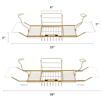 Expandable Bathtub Caddy Tray with Wine Holder & Reading Rack, Bronze | Adjustable 20"-38" fits most tubs,Includes Soap Dish Wine Holder and Laptop Reading Rack,Bathtub Tray for Home - color: Bronze