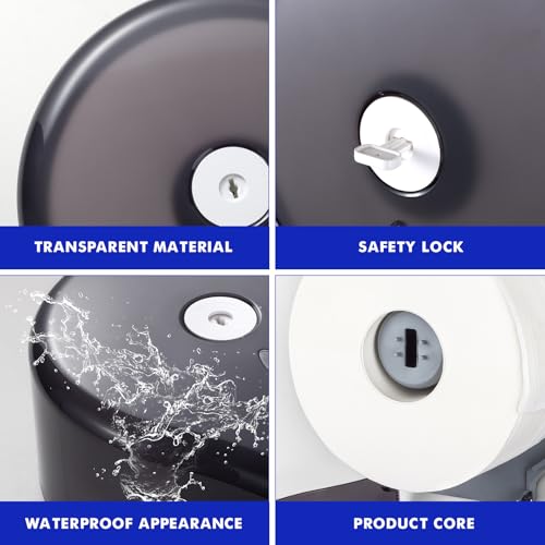 Kordory Wall Mount Toilet Paper Holder, 9" Jumbo Toilet Paper Roll Holder | 9 Inch, Plastic Commercial Toilet Paper Dispenser for Bathroom-Black - color: Black