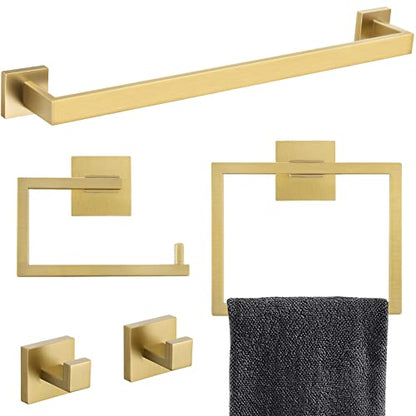YACVCL 5 Piece Bathroom Hardware Set Brushed Gold, SUS304 Stainless Steel 23.6 Inch Bathroom Towel Holder Set, Brushed Gold Bathroom Accessories, Wall Mounted Towel Holder Set - color: Brushed Gold