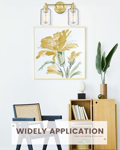 FEMILA Champagne Gold Bathroom Vanity Light, 2-Light Vanity Lighting fixtures, Modern Wall Sconce Bathroom Lighting with Claer Glass Shade, 4FYC56B-2W BG - color: Champagne Gold, size: 14.3"
