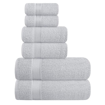 Ultra Soft 6 Pack Cotton Towel Set, Contains 2 Bath Towels 28x55 inch, 2 Hand Towels 16x24 inch & 2 Wash Coths 12x12 inch, Ideal for Everyday use, Compact & Lightweight - Light Grey - color: Light Grey