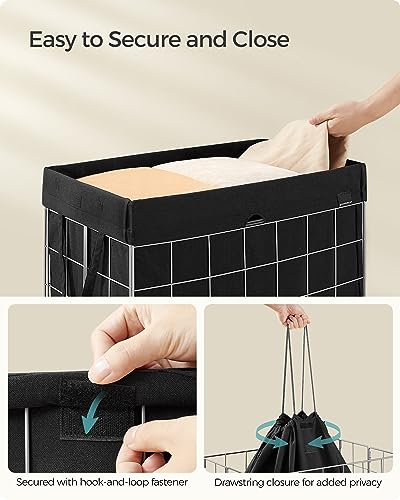 SONGMICS Laundry Hamper, 23.8 Gal. (90L) Laundry Basket, Collapsible Clothes Hamper, Removable and Washable Liner, Metal Wire Frame, for Bedroom Bathroom, Silver and Classic Black ULCB190B01 - color: Silver + Classic Black, size: 90 L