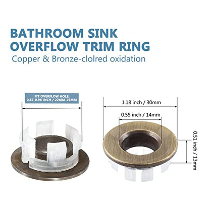 3 Pack Sink Overflow Ring, Antique Bronze Copper Basin Drain Cover | Fits 22-25mm Overflow Hole, Tool-Free Flex Buckle Install, Anti-Aging Rust Proof, for Ceramic Bathroom Kitchen Sink - color: Antique Bronze -- 3 Pack, style: Copper