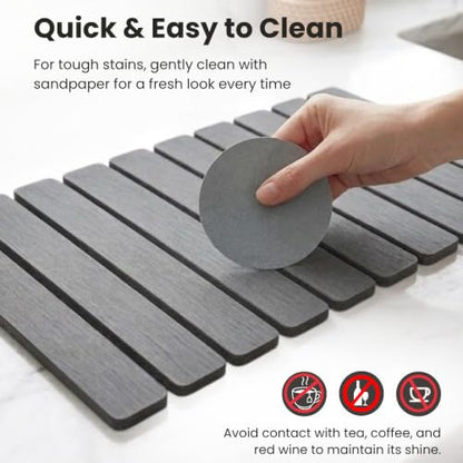 Stone Dish Drying Mat for Kitchen Counter, Large Quick Dry Diatomaceous Earth Stone Drying Mat, Foldable Water Absorbent Dish Drying Mat for Dishes, Cups, Bottles, Kitchen Sink & Countertop (Grey) - color: Gray