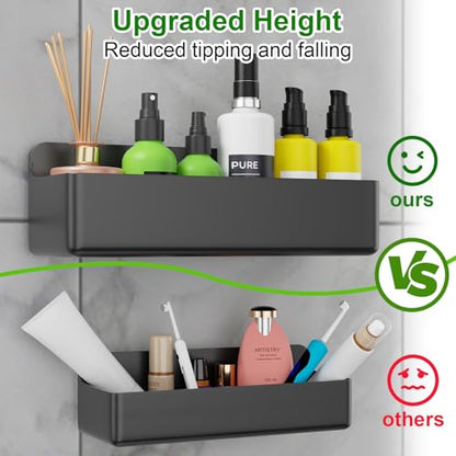 Adhesive Shower Caddy Shower Shelves Bathroom Organizer and Storage | 6 Pack，Rustproof，No Drilling，with Soap Holder，Clear，Acrylic， Large Capacity，Removable and Reusable，Plastics，Wall-Mounted - color: black