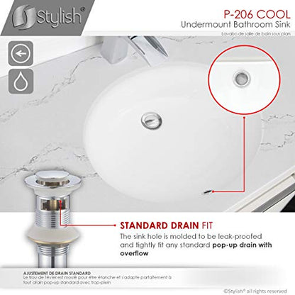 Stylish Oval Bathroom Sink 19 1/2 x 16 Inch Ceramic Porcelain Undermount Bathroom Sinks Enamel Glaze Finish Smooth and Stain Resistant Surface with Chrome and Matte Black Overflow, P-206 - style: 19.5"x16" Chrome & Matte Black Overflows