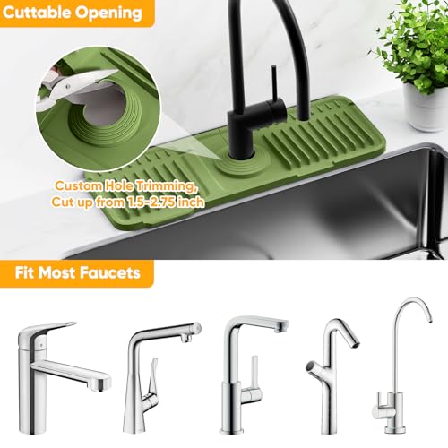 14.6 inch Faucet Mat for Kitchen Sink Splash Guard[7° Slope Fast Self-draining][Snap Lock Fit]Kitchen Sink Faucet Mat Splash Guard Kitchen Sink Area Water Splash Guard Behind Faucet Draining Mat - color: Green, size: 14.6" x 5.5"