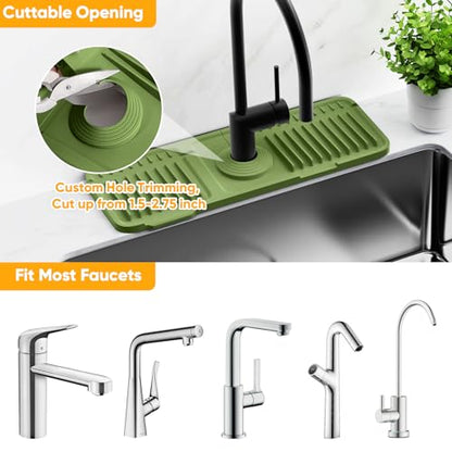 14.6 inch Faucet Mat for Kitchen Sink Splash Guard[7° Slope Fast Self-draining][Snap Lock Fit]Kitchen Sink Faucet Mat Splash Guard Kitchen Sink Area Water Splash Guard Behind Faucet Draining Mat - color: Green, size: 14.6" x 5.5"