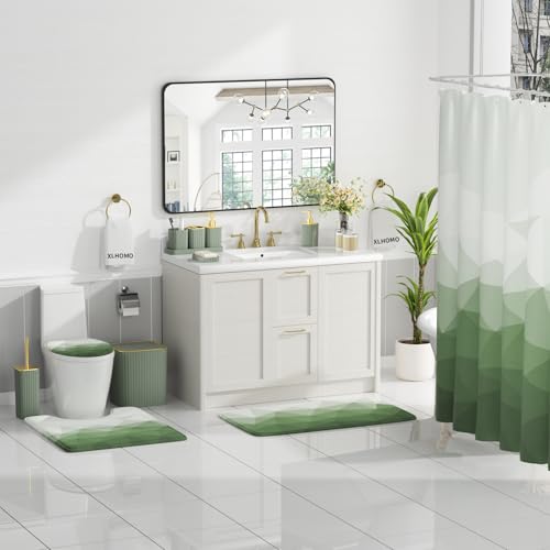 XLHOMO Bathroom Accessory Set - 26PC Bathroom Shower Curtain and Rug Set, Bathroom Accessories Set, Sage Green Bathroom Set with Trash Can, Toilet Brush, Qtip Holder & Soap Dispenser - style: Sage Green