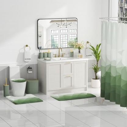 XLHOMO Bathroom Accessory Set - 26PC Bathroom Shower Curtain and Rug Set, Bathroom Accessories Set, Sage Green Bathroom Set with Trash Can, Toilet Brush, Qtip Holder & Soap Dispenser - style: Sage Green