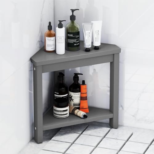 15-Inch Corner Shower Stool, HDPE Waterproof Shower Foot Rest for Shaving Legs, Small Foot Stool for Bathroom, Bathtub (2-Tier, Grey) - color: Grey