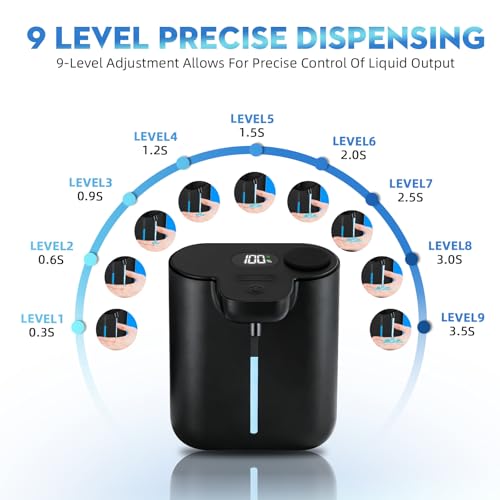 RYTOXILO Automatic Soap Dispenser Touchless, 9 Levels Soap Dispenser Wall Mount, 16.9oz/500ml Automatic Hand Soap Dispenser for Bathroom, Plastic Electric Dish Soap Dispensers for Kitchen, Black