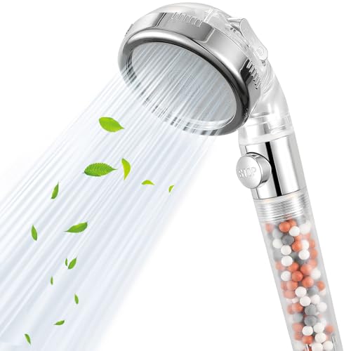 Filtered Handheld Shower Head with ON/OFF Switch - High Pressure 3 Spray Setting Showerhead Filter For Hard Water - For Dry Skin & Hair - style: B - Handheld Shower
