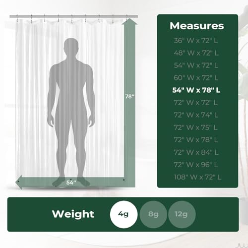 Clear Shower Curtain Liner with Side Suction Cups, Premium PEVA Plastic Shower Liner with 3 Magnets, Waterproof Bathroom Curtain, 54 x 78, Clear - color: 1. Clear, size: 54"W x 78"L (Pack of 1)