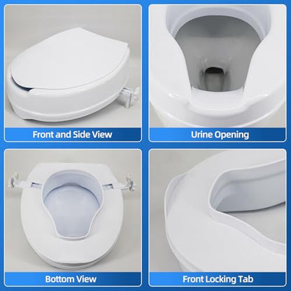 Raised Toilet Seat with Lid for Elderly, 4" High Toilet Seat for Elongated or Standard Commode, Raised Toilet Seat for Seniors, Handicap Toilet Seat Riser with Cover - size: 4"