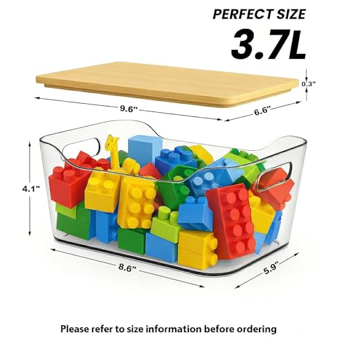 CiWiVOKi 6 Pack Clear Stackable Storage Bins with Bamboo Lids, 3.7L BPA-Free Plastic Organizer Containers with Handles, for Pantry, Kitchen, Fridge, Bathroom, Cabinet & Closet Organization - size: 6 Pack Storage Bins with Lids
