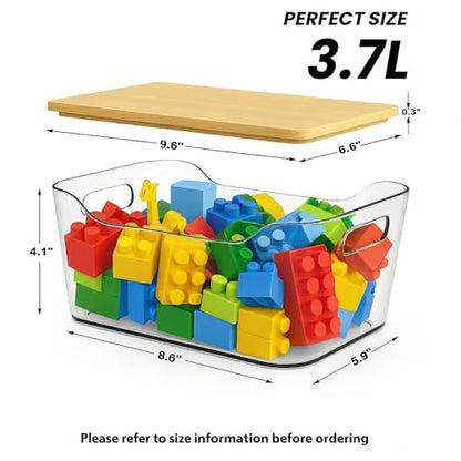 CiWiVOKi 6 Pack Clear Stackable Storage Bins with Bamboo Lids, 3.7L BPA-Free Plastic Organizer Containers with Handles, for Pantry, Kitchen, Fridge, Bathroom, Cabinet & Closet Organization - size: 6 Pack Storage Bins with Lids