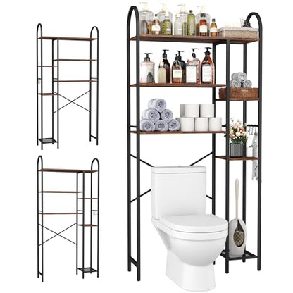 HOMEFORT Over The Toilet Storage with Side Rack, 6-Tier Over Toilet Storage Rack with Adjustable Shelf, Space Saver Bathroom Organizer for Laundry, Balcony, Kitchen,31.5"W x 9.4"D x 65"H,Rustic Brown