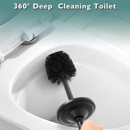 Black Toilet Brush and Holder Set，Toilet Bowl Brush and Holder | Heavy Duty Toilet Brush for Bathroom, Stainless Steel Toilet Cleaner Brush,Deep Cleaning,Space Saving,Covered Brush - color: Black