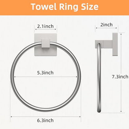 RUACQ Towel Ring, Hand Towel Holder for Bathroom, Brushed Nickel, 2 Pack | Wall Mounted Hand Towel Bar, 304 Stainless Steel Towel Hanger, Square Base, Round Towel Holder Design, Modern, Heavy Duty - color: Brushed Nickel, size: 2