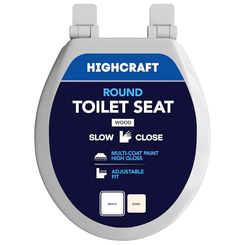 HIGHCRAFT Premium Round Toilet Seat with Slow-Close Design & Adjustable Hinges - Molded Wood Toilet Seat - Fits Standard Round Toilets - Round Seat in White - color: White, size: Round