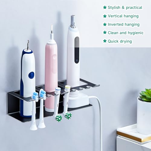 Electric Toothbrush Head Holders, Electric Toothbrush Holders Wall Mounted, Shower Electric Head Holder, Toothbrush and Toothpaste Holder, Tooth Brushing Holder for Bathroom (Black, Large) - color: Black, size: Large