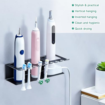 Electric Toothbrush Head Holders, Electric Toothbrush Holders Wall Mounted, Shower Electric Head Holder, Toothbrush and Toothpaste Holder, Tooth Brushing Holder for Bathroom (Black, Large) - color: Black, size: Large