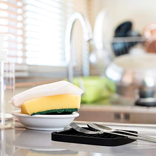 ZAPPOWARE Silicone Sponge Holder -soap Tray - 5.9" X 4.33" Set -2pcs (Black) - color: Black