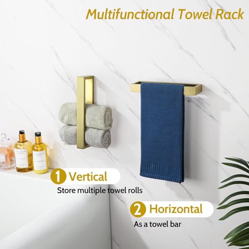 Sayayo Brushed Gold Towel Bar for Bathroom, 10 Inch Hand Towel Holder Wall Mount Square Towel Ring SUS304 Stainless Steel Towel Rack - color: Gold, size: 10 INCH