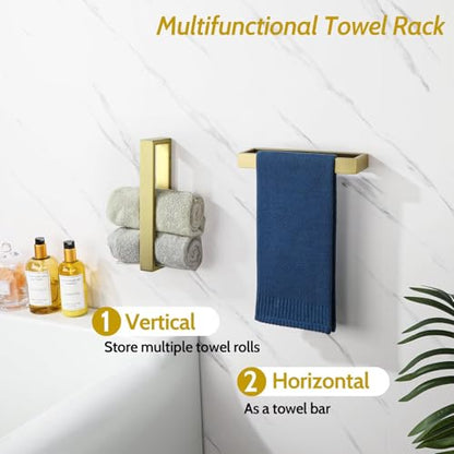 Sayayo Brushed Gold Towel Bar for Bathroom Wall, 10 Inch Hand Towel Holder | SUS304 Stainless Steel Towel Ring, Square Kitchen Towel Rack - color: Gold, size: 10 INCH
