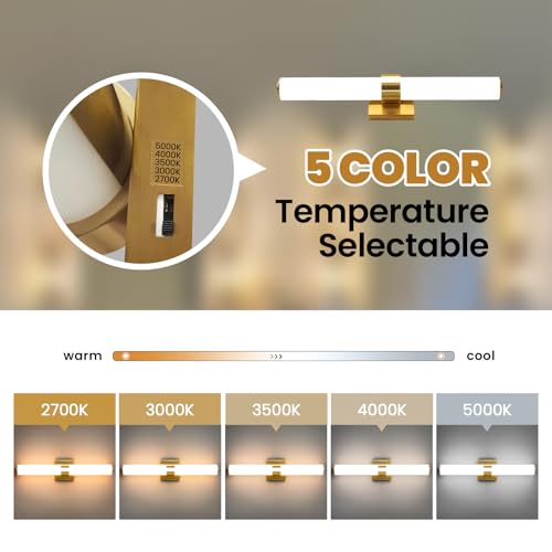 AIJIASI Bathroom Vanity Light Fixtures Over Mirror - 22.8 Inch Gold Bathroom Light Fixtures with Acrylic Shade 18W Dimmable 5CCT LED Vanity Light Modern Bathroom Sconces - color: Gold, size: 22.8 INCH