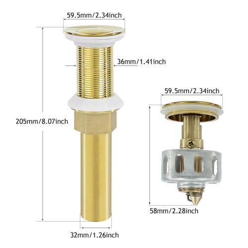 Bathroom Sink Drain,Drain Stopper Gold Stainless Steel Bathroom Sink Without Overflow,Small Cap Pop Up Drain Assembly with Detachable Strainer Basket,Built-in Anti-Clogging - color: Gold-small Cap, style: Without Overflow