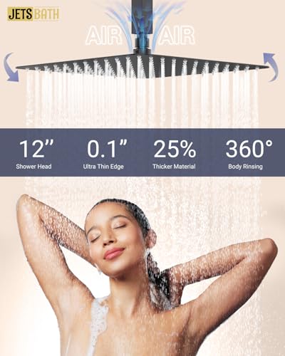 Dual Rainfall Shower Head System with 4 Body Jets, JetsBath Shower Faucet Set Double Shower Head 6-Inch Shower Head & 12” Rain Shower, Luxury Matte Black Shower Faucet Set Tandem Shower Head System - color: Matte Black