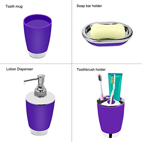 Bathroom Accessories Set, 6-Piece Plastic Gift Set, Toothbrush Holder, Toothbrush Cup, Soap Dispenser, Soap Dish, Toilet Brush Holder, Trash Can (Purple) - color: Purple