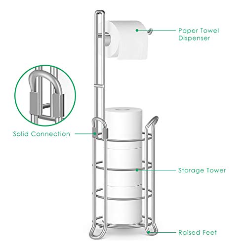 TomCare Toilet Paper Holder Stand Free Standing, Holds 4 Mega Rolls, Silver | Tool-Free Assembly, Detachable Metal Wire Frame, Powder-Coated Finish, Easy Storage and Flexible Bathroom Placement - color: Silver Grey, size: Standard
