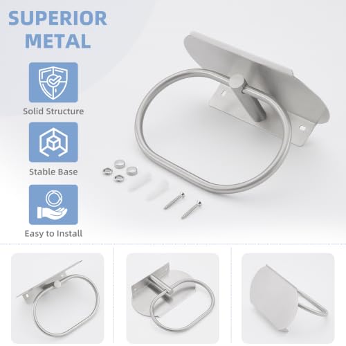 Suyar Bathroom Towel Ring with Shelf, Oval Hand Towel Holder Brushed Nickel | SUS304 Stainless Steel, 2-in-1 Space-Saving Design, Versatile Top Shelf for Small Plants Toiletries Soap Phones, Wall Mounted - color: Brushed Nickel
