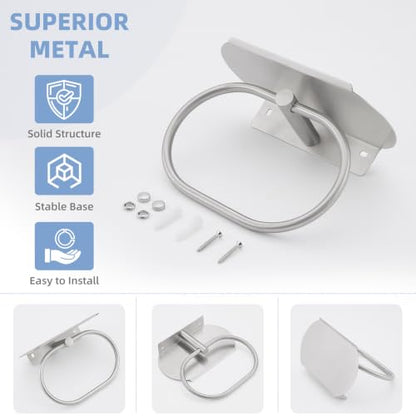 Suyar Bathroom Towel Ring with Shelf, Oval Hand Towel Holder Brushed Nickel | SUS304 Stainless Steel, 2-in-1 Space-Saving Design, Versatile Top Shelf for Small Plants Toiletries Soap Phones, Wall Mounted - color: Brushed Nickel