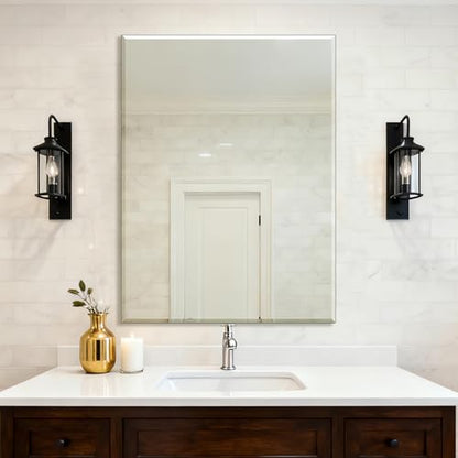 Ruomeng Frameless Mirror for Wall, 48x36 Inch Bathroom Vanity Mirror Farmhouse, Large Rectangle Mirror with Beveled Edge, Tempered Glass, Hangs Horizontally or Vertically - size: 48"L x 36"W