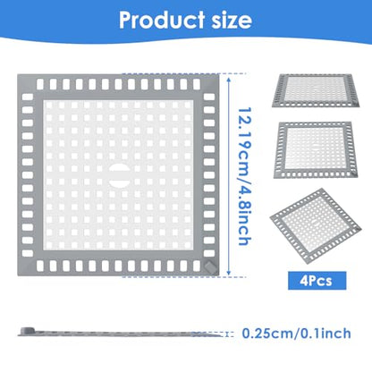 4 Pack Drain Hair Catcher, 4.8" Square Shower Drain Cover, 304 Stainless Steel Drain Strainer with Non-Slip Silicone Edge for Bathroom Floor Drain, Sink, Bathtub and Laundry